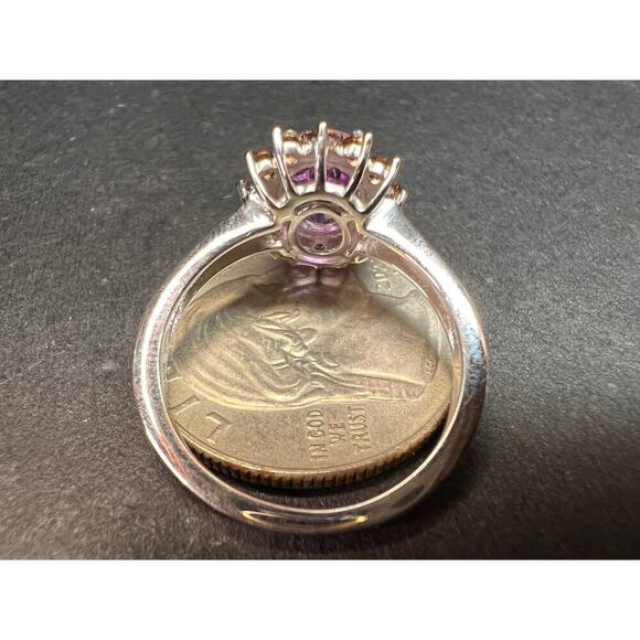 NEW Amethyst and brown zircon halo ring in platinum over sterling silver size 8 - Picture 8 of 16
